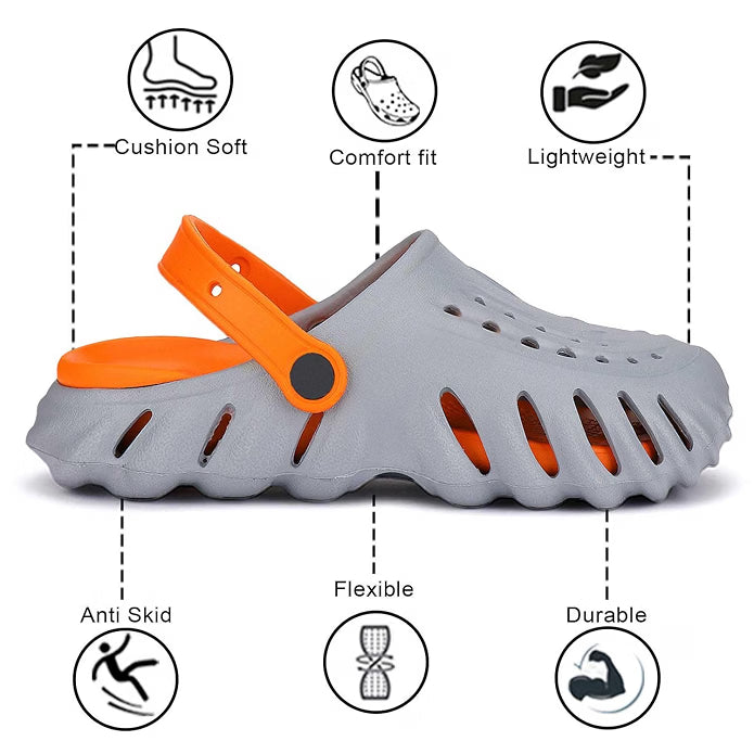 Men's Lightweight Cushioned Clogs with Adjustable Strap & Anti-Skid Sole